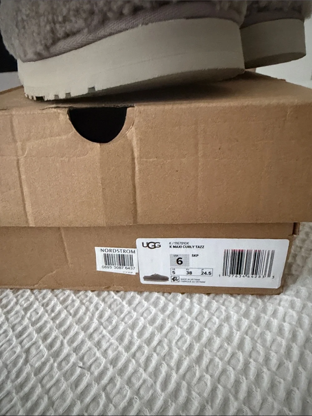 UGG Kids Plush Slip-On Shearling Slippers in Taupe
